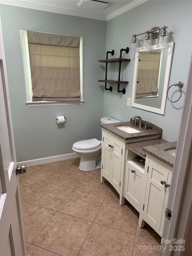 3210 Crow Row, Monroe, NC 28112 - bathroom with ornamental molding, two vanities, and tile patterned flooring