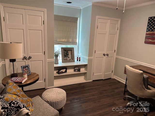 3210 Crow Row, Monroe, NC 28112 - home office featuring dark wood-type flooring and ornamental molding