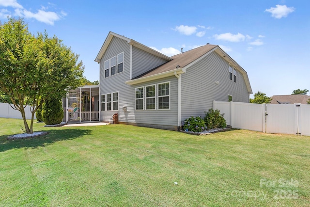 159 E Warfield Dr, Mooresville, NC 28115 - rear view of property with a sunroom, a fenced backyard, and a gate