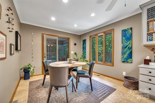 23 Indigo Way, Hendersonville, NC 28739 - dining area with recessed lighting, crown molding, ceiling fan, and light tile patterned flooring