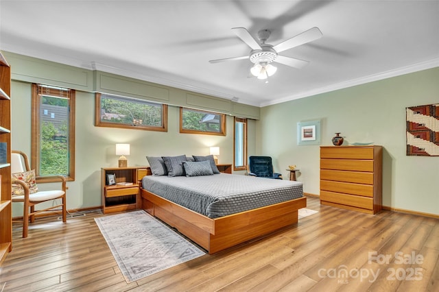 23 Indigo Way, Hendersonville, NC 28739 - bedroom featuring ornamental molding, light wood-type flooring, and ceiling fan