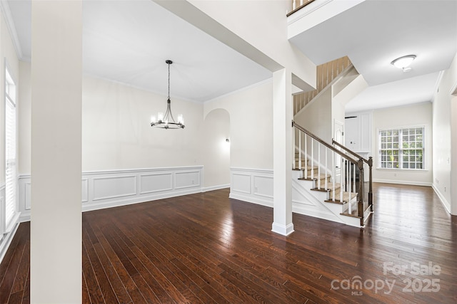 646 Quicksilver Trl Unit 183, Fort Mill, SC 29708 - foyer featuring ornamental molding, hardwood / wood-style floors, a decorative wall, stairs, and arched walkways
