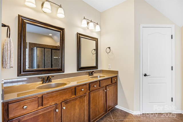 646 Quicksilver Trl Unit 183, Fort Mill, SC 29708 - bathroom featuring double vanity, tiled shower, and tile patterned flooring