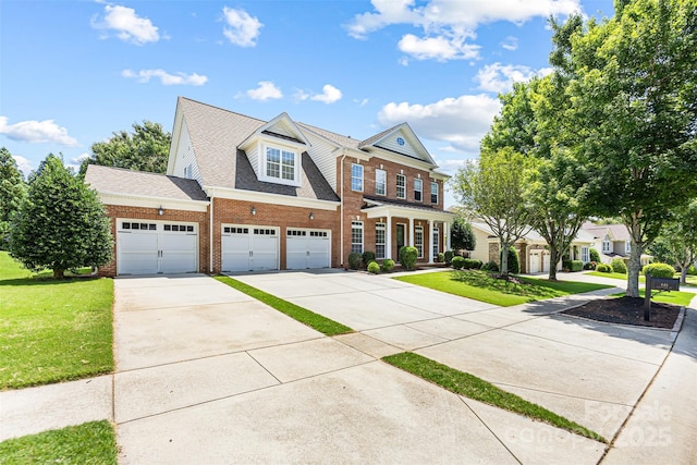 646 Quicksilver Trl Unit 183, Fort Mill, SC 29708 - view of front of house with brick siding, driveway, a front yard, roof with shingles, and an attached garage