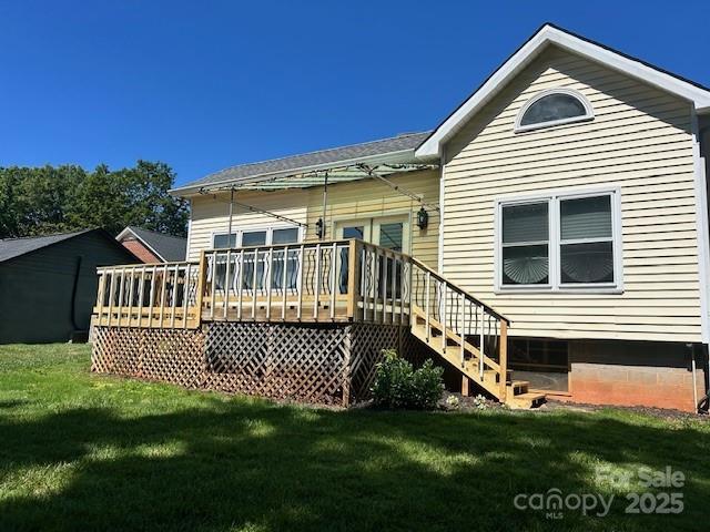 743 S College Ave, Newton, NC 28658 - rear view of house featuring a yard, a deck, and stairs