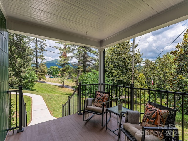 50 Skyland Ter, Canton, NC 28716 - wooden terrace featuring a mountain view and a lawn