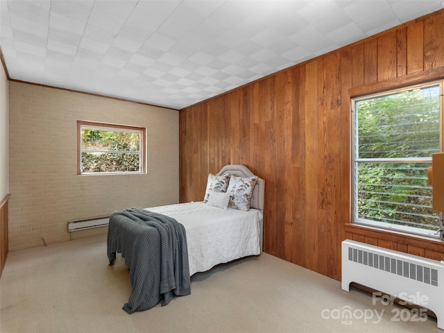 50 Skyland Ter, Canton, NC 28716 - bedroom with radiator, a baseboard radiator, wood walls, carpet floors, and multiple windows