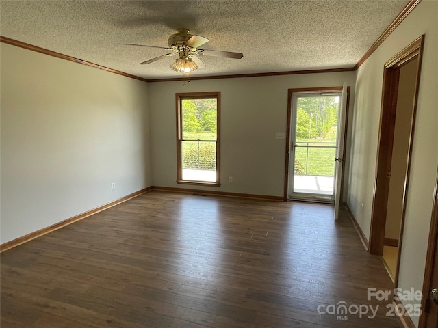 2515 Myra Ln, Lincolnton, NC 28092 - spare room featuring a textured ceiling, crown molding, hardwood / wood-style flooring, and a ceiling fan