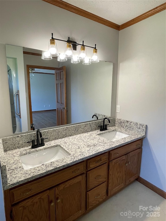 2515 Myra Ln, Lincolnton, NC 28092 - bathroom with double vanity and ornamental molding