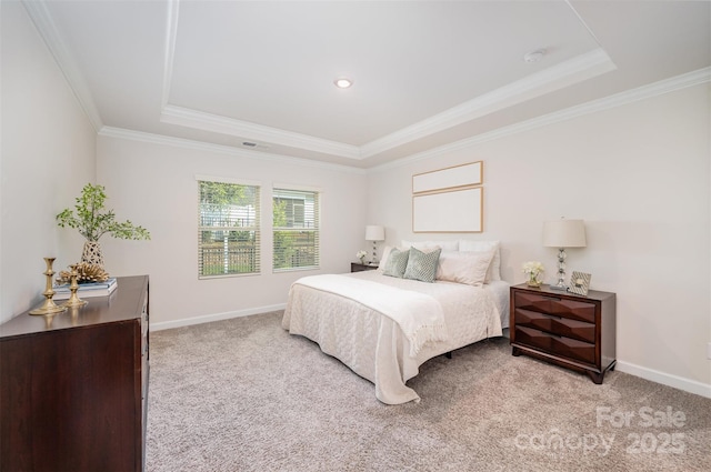 9311 Dunwich Dr, Gastonia, NC 28056 - carpeted bedroom featuring a tray ceiling and crown molding
