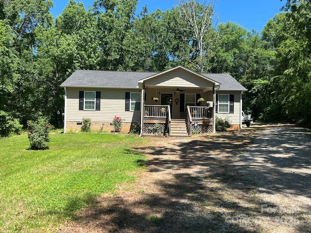 5550 Hillsdale St, Fort Lawn, SC 29714 - view of front of house with a porch, crawl space, a front yard, and roof with shingles