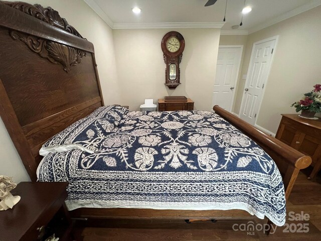 5550 Hillsdale St, Fort Lawn, SC 29714 - bedroom with wood finished floors, crown molding, recessed lighting, and ceiling fan
