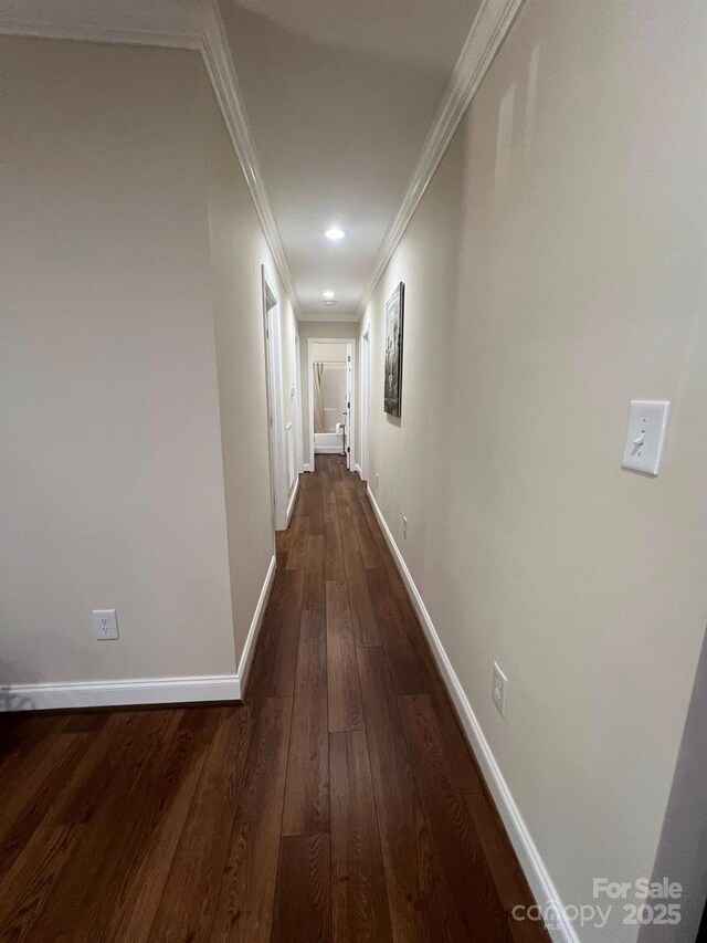 5550 Hillsdale St, Fort Lawn, SC 29714 - corridor with crown molding, dark wood-style flooring, and recessed lighting