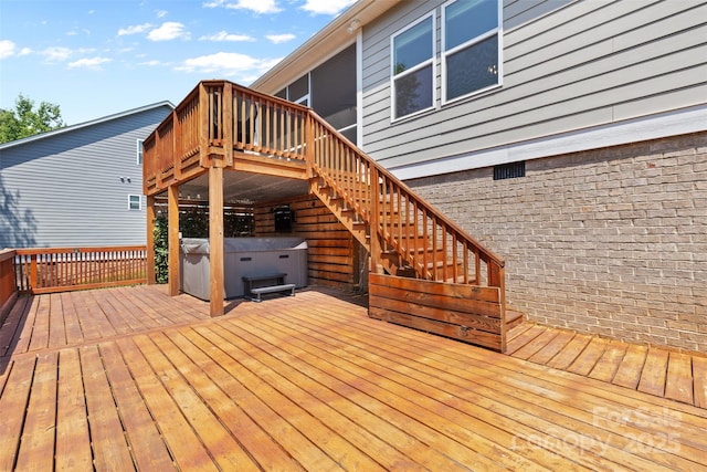 18568 Mainsail Ct, Lancaster, SC 29720 - deck featuring a hot tub and stairs