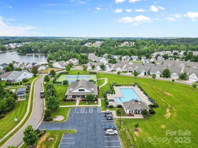 18568 Mainsail Ct, Lancaster, SC 29720 - aerial perspective of suburban area featuring a pool area and a nearby body of water