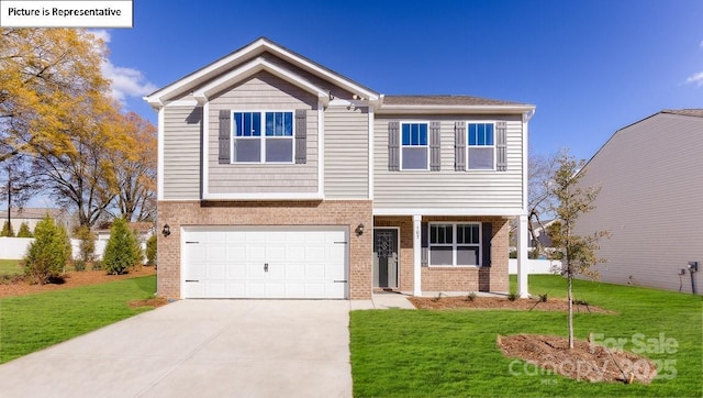 119 Rustling Waters Dr, Mooresville, NC 28117 - view of front facade featuring brick siding, driveway, a front yard, and an attached garage