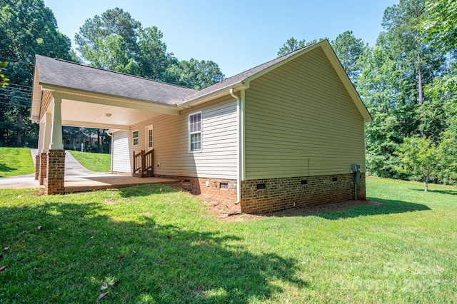 110 Leeper Ave, Belmont, NC 28012 - view of property exterior featuring crawl space, a lawn, and roof with shingles