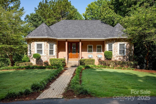 3595 Lake Bluff Dr, Sherrills Ford, NC 28673 - view of front of house with stone siding and a front lawn