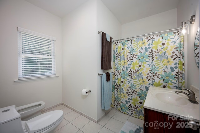 3595 Lake Bluff Dr, Sherrills Ford, NC 28673 - bathroom featuring vanity, tile patterned flooring, and curtained shower