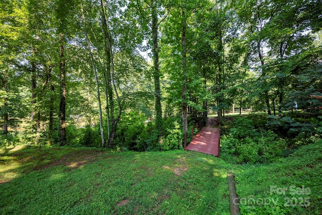 3595 Lake Bluff Dr, Sherrills Ford, NC 28673 - view of green lawn featuring a wooded view