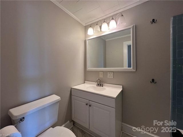 820 Suncrest Orchard Rd, North Wilkesboro, NC 28659 - bathroom featuring crown molding, vanity, and a shower
