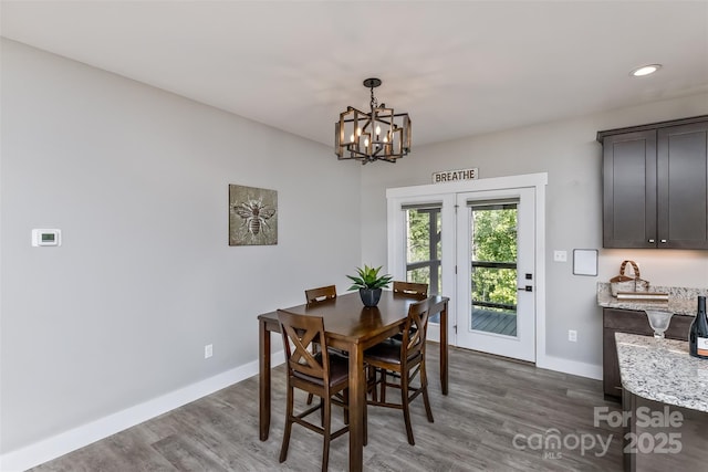 11 S Pine Dr, Weaverville, NC 28787 - dining room with a chandelier, dark wood-style flooring, and recessed lighting