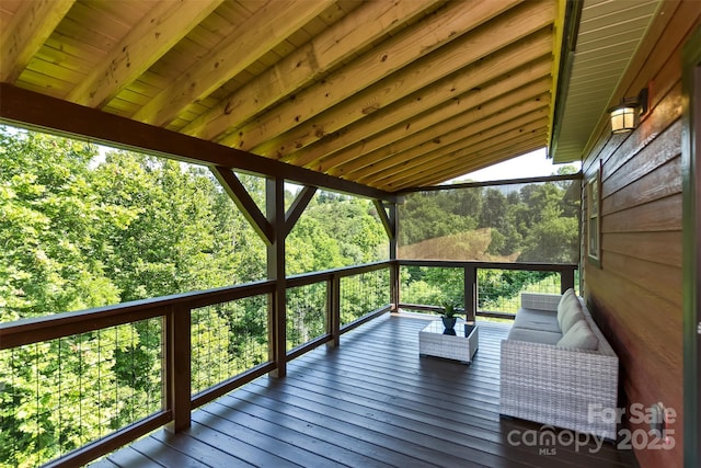 11 S Pine Dr, Weaverville, NC 28787 - wooden terrace with a wooded view