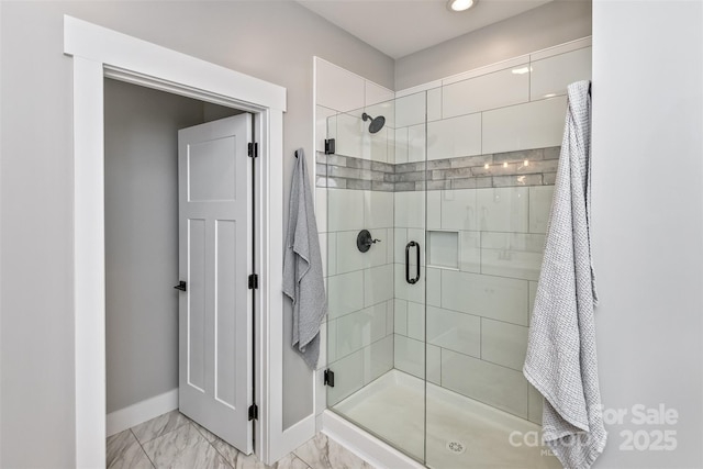 11 S Pine Dr, Weaverville, NC 28787 - full bathroom with marble look tiles and a shower stall