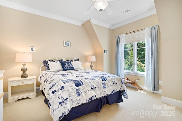 114 Thurstons Way, Mooresville, NC 28117 - bedroom with crown molding, light carpet, and a ceiling fan
