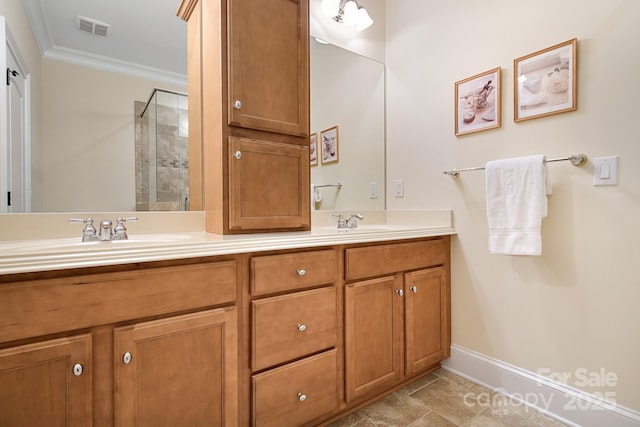 114 Thurstons Way, Mooresville, NC 28117 - full bath with double vanity, crown molding, and tiled shower