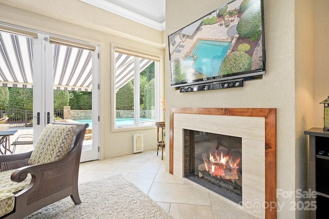 114 Thurstons Way, Mooresville, NC 28117 - office area featuring tile patterned flooring, a fireplace, and french doors