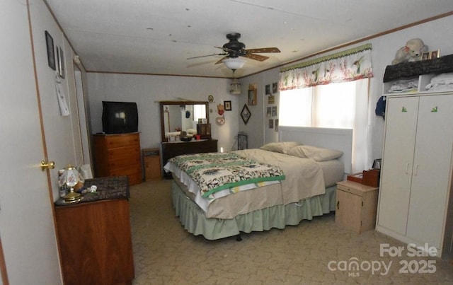 4854 Elk Ct, Morganton, NC 28655 - bedroom featuring crown molding, light colored carpet, and ceiling fan