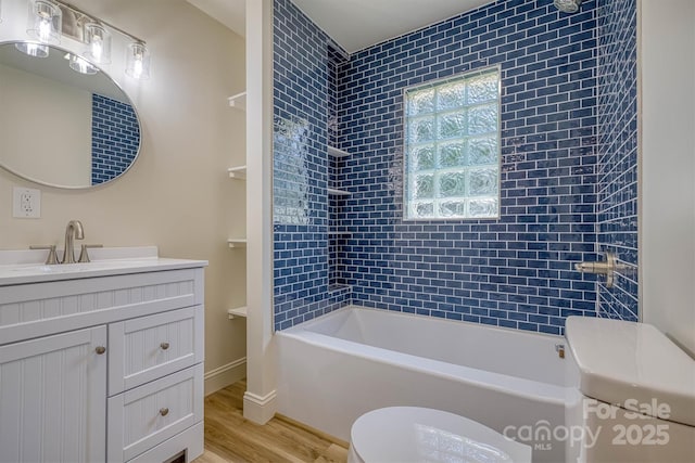 835 Vine Arden Rd, Morganton, NC 28655 - bathroom featuring vanity, bathtub / shower combination, and wood finished floors