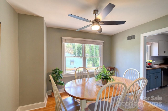 207 Buncombe St, Hendersonville, NC 28739 - dining room featuring a ceiling fan and light wood finished floors