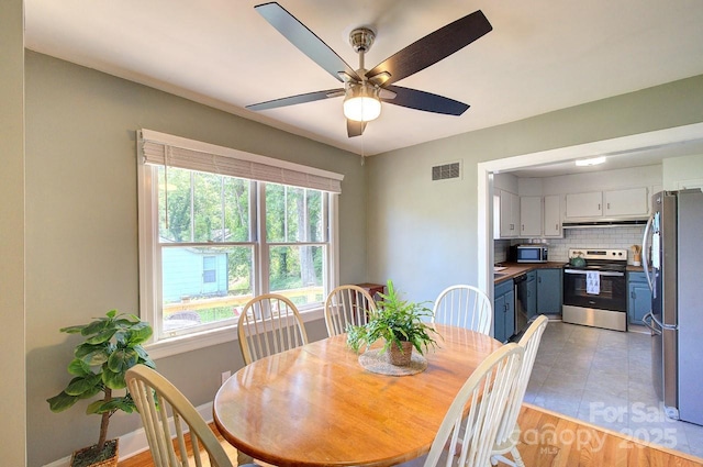 207 Buncombe St, Hendersonville, NC 28739 - dining space featuring a ceiling fan and baseboards