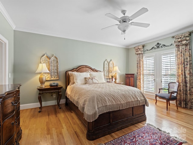 5572 Yorke St NW, Concord, NC 28027 - bedroom featuring crown molding, light wood-style flooring, and a ceiling fan