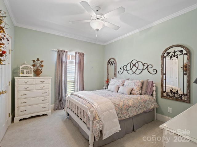 5572 Yorke St NW, Concord, NC 28027 - bedroom with light colored carpet, crown molding, and ceiling fan