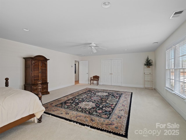 5572 Yorke St NW, Concord, NC 28027 - bedroom featuring light carpet, ceiling fan, and recessed lighting