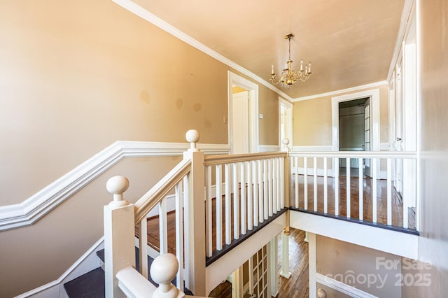 1010 College Ave SW, Lenoir, NC 28645 - stairs featuring a chandelier and crown molding