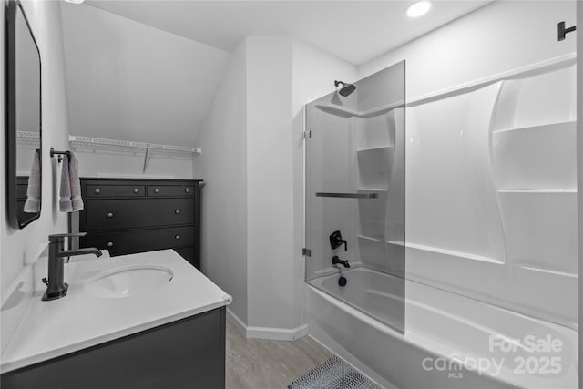 6800 Augustine Way, Charlotte, NC 28270 - bathroom with bathtub / shower combination, vanity, and recessed lighting