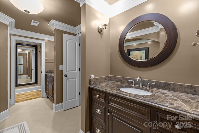 6800 Augustine Way, Charlotte, NC 28270 - bathroom featuring vanity, crown molding, and tile patterned flooring