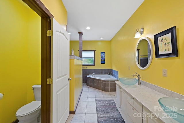 442 Blantyre Church Rd, Horse Shoe, NC 28742 - full bathroom with a garden tub, tile patterned floors, and double vanity