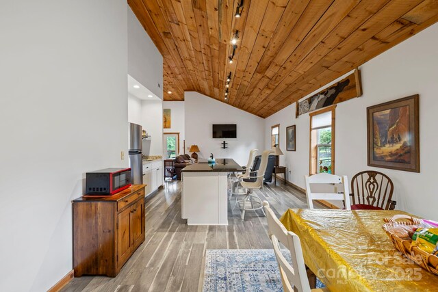 442 Blantyre Church Rd, Horse Shoe, NC 28742 - dining space featuring wood ceiling, lofted ceiling, light wood-style flooring, and recessed lighting