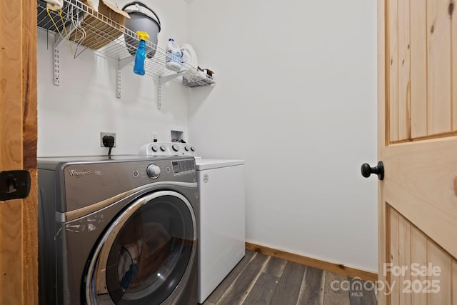 442 Blantyre Church Rd, Horse Shoe, NC 28742 - laundry room featuring dark wood-style floors and washing machine and clothes dryer
