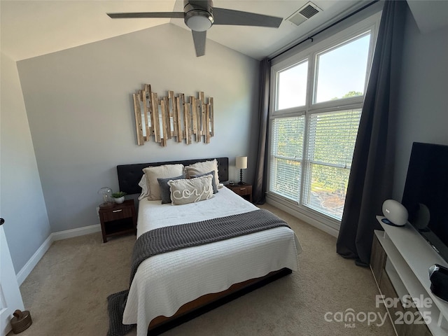 1013 Park W Dr Unit 5, Charlotte, NC 28209 - bedroom with light colored carpet, vaulted ceiling, and ceiling fan