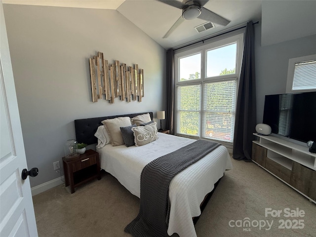 1013 Park W Dr Unit 5, Charlotte, NC 28209 - bedroom with light carpet, vaulted ceiling, and a ceiling fan