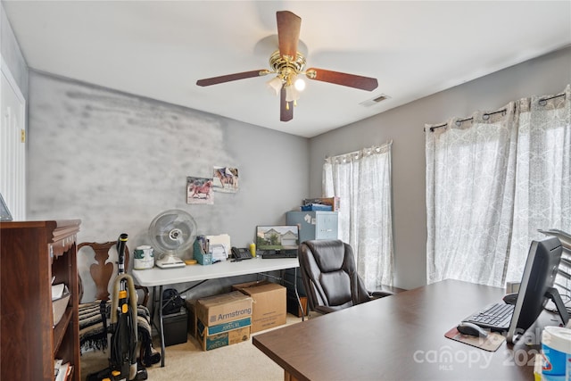 11440 Lamoille Ln, Charlotte, NC 28278 - home office featuring a ceiling fan and carpet