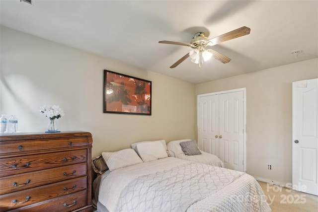 11440 Lamoille Ln, Charlotte, NC 28278 - bedroom with a closet, light colored carpet, and a ceiling fan
