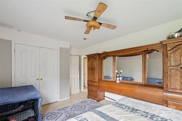 11440 Lamoille Ln, Charlotte, NC 28278 - bedroom featuring light carpet, a closet, and a ceiling fan
