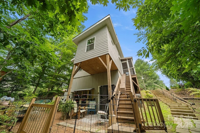 211 Summer St, Swannanoa, NC 28778 - back of house featuring stairway and a sunroom